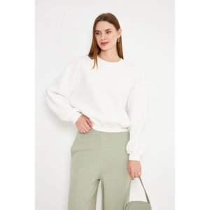 Kadın Bisiklet Yaka Uzun Kollu Sweatshirt Ekru