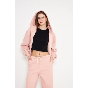 Kadın Kapüşonlu Fermuarlı Sweatshirt Pembe