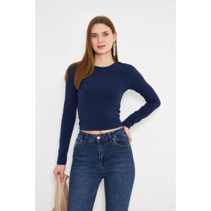 Crop Uzun Kol Elastanlı Tişört Lacivert