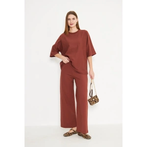 Kadın Pamuklu Geniş Paça Pantolon Tarçın