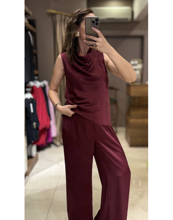 BAĞCIKLI SALAŞ PANTOLON - BORDO