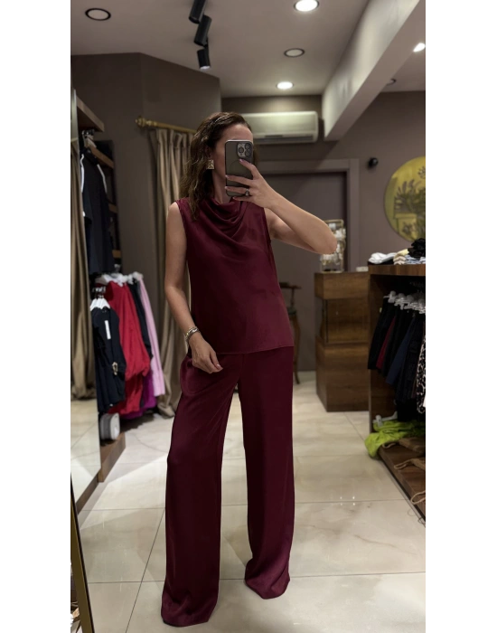 BAĞCIKLI SALAŞ PANTOLON - BORDO