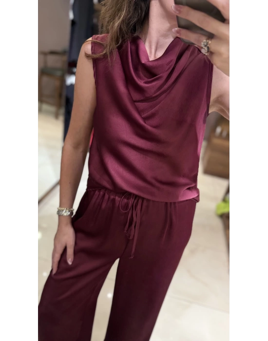 BAĞCIKLI SALAŞ PANTOLON - BORDO
