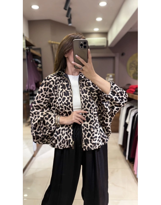 BOMBER LEOPAR SATEN CEKET - RENKLİ