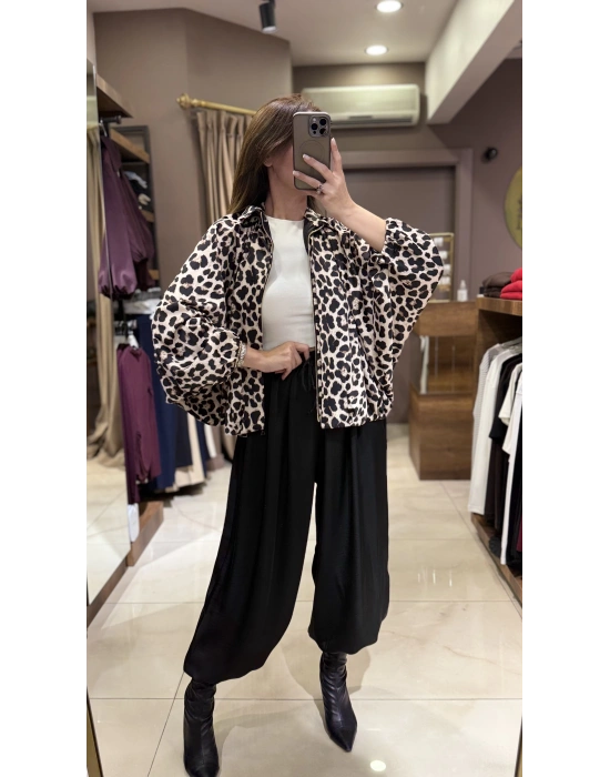 BOMBER LEOPAR SATEN CEKET - RENKLİ