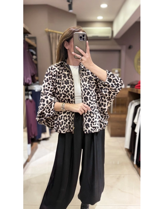 BOMBER LEOPAR SATEN CEKET - RENKLİ