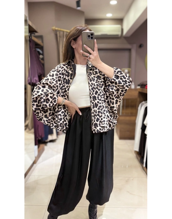 BOMBER LEOPAR SATEN CEKET - RENKLİ