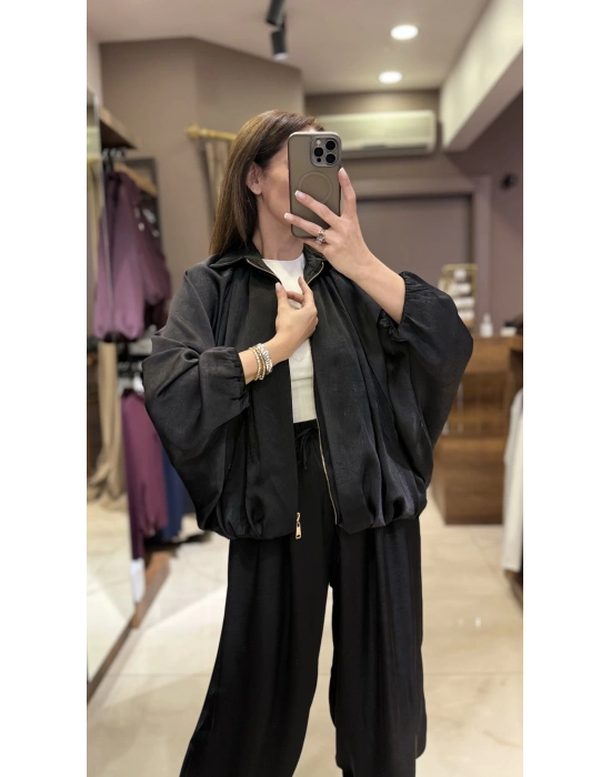 BOMBER SATEN CEKET - SİYAH