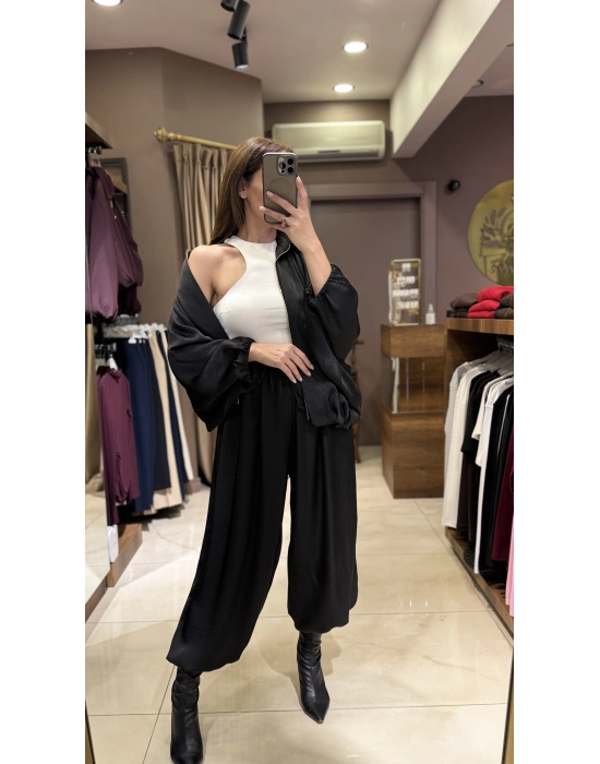 BOMBER SATEN CEKET - SİYAH
