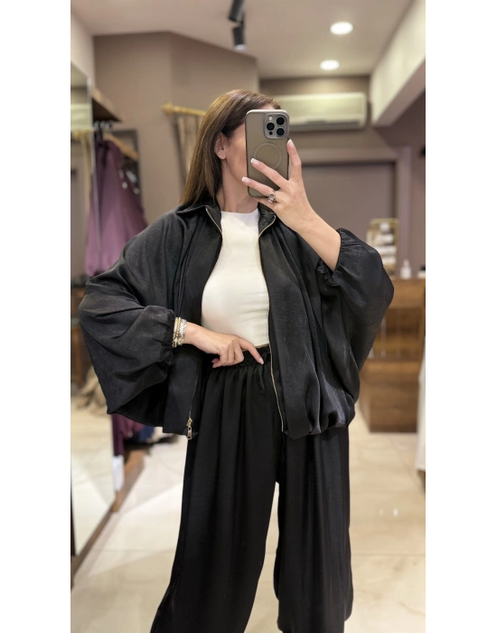 BOMBER SATEN CEKET - SİYAH