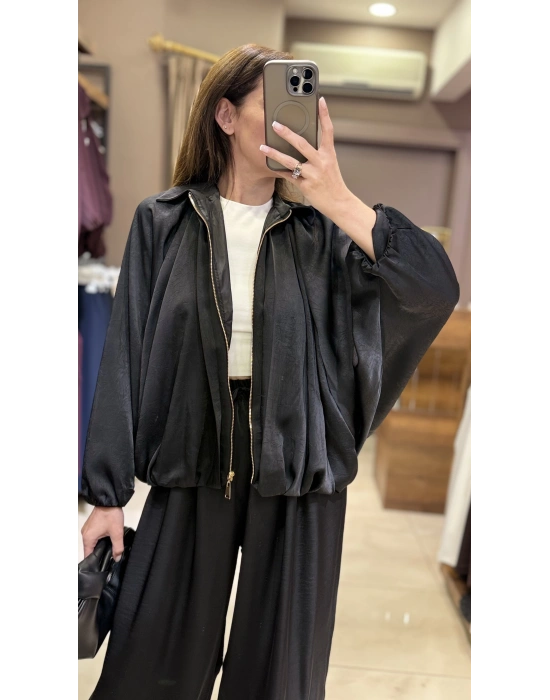 BOMBER SATEN CEKET - SİYAH