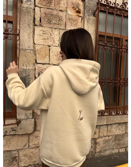 KAPİŞONLU SWEATSHIRT - EKRU