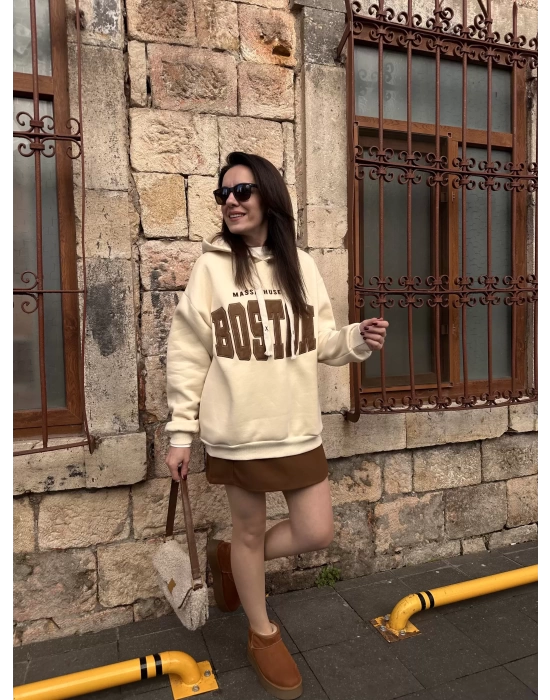 KAPİŞONLU SWEATSHIRT - EKRU