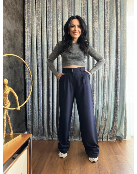 PALAZZO DOKULU KUMAŞ - LACİVERT