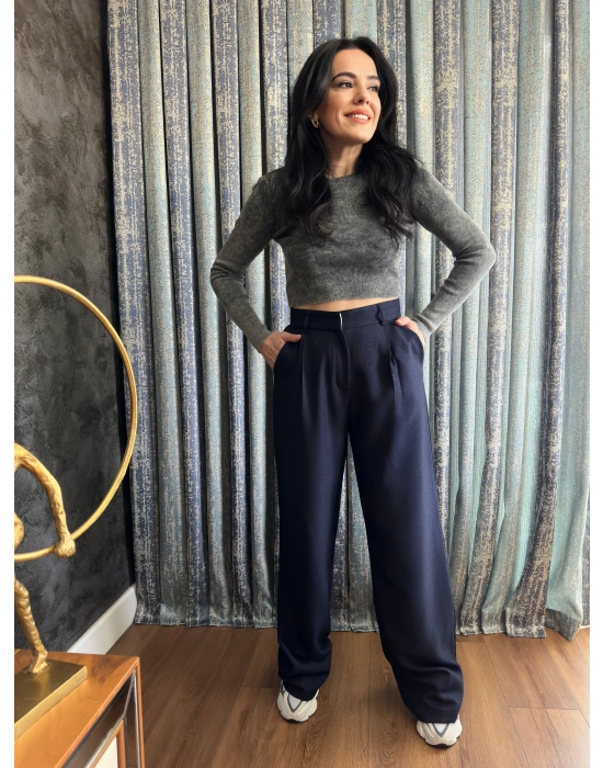 PALAZZO DOKULU KUMAŞ - LACİVERT