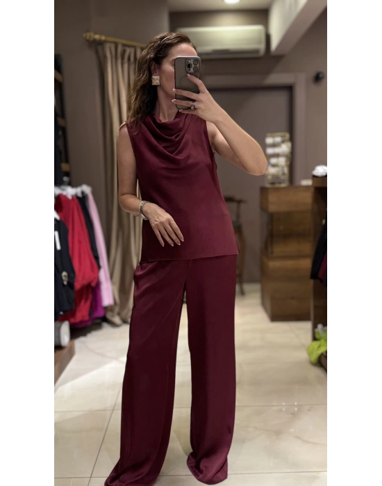 SATEN DEGAJE BLUZ - BORDO