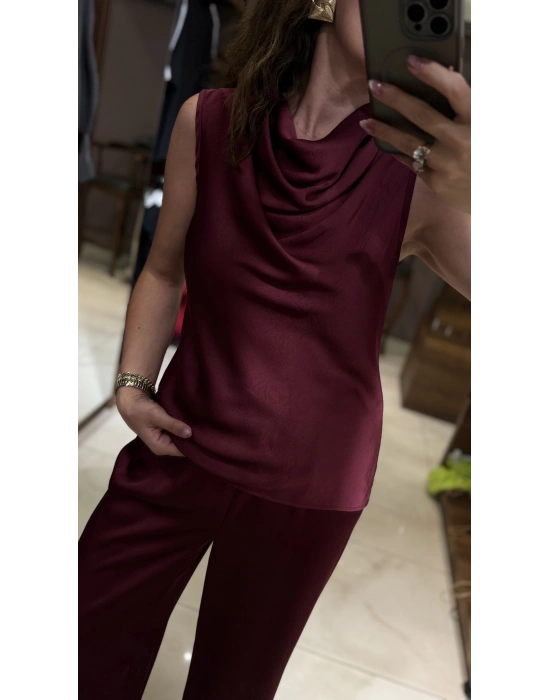 SATEN DEGAJE BLUZ - BORDO