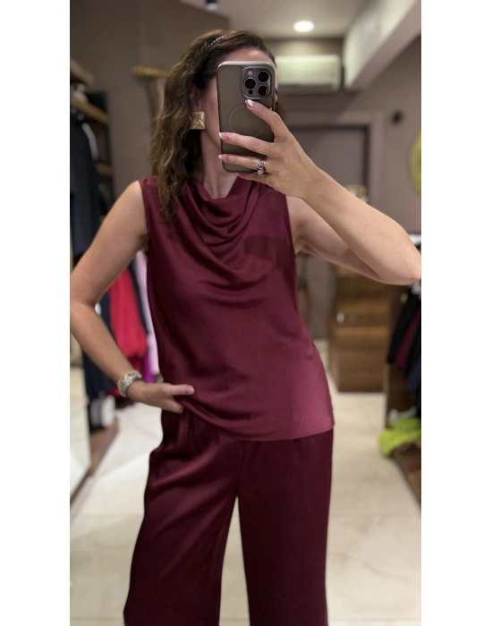 SATEN DEGAJE BLUZ - BORDO