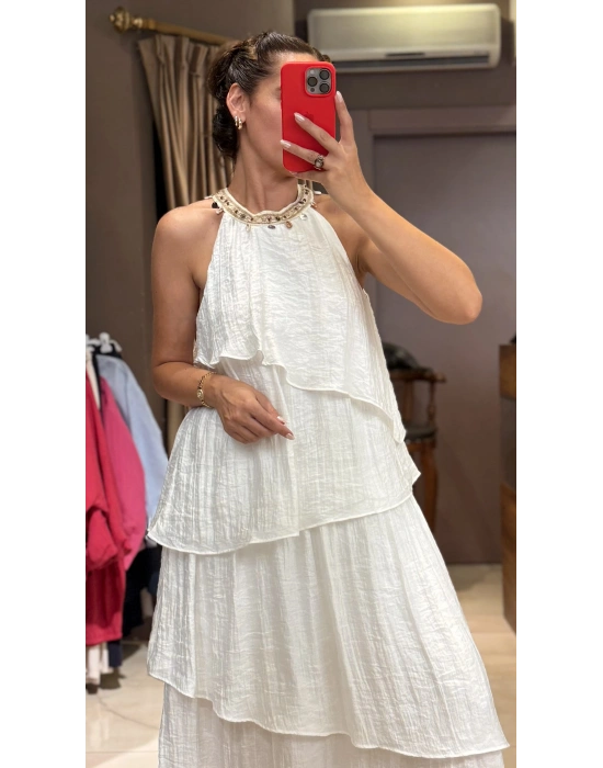 YAKA İŞLEME DETAYLI ELBİSE
