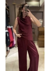 BAĞCIKLI SALAŞ PANTOLON - BORDO