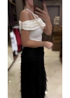 BARDOT YAKA METAL DETAY BLUZ - BEYAZ