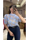 ÇİÇEK DESENLİ TRANSPARAN BLUZ - MAVİ