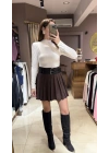 PİLİLİ ÇİFT KEMERLİ ETEK - KAHVERENGİ
