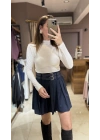PİLİLİ ÇİFT KEMERLİ ETEK - LACİVERT