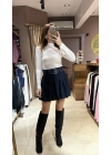 PİLİLİ ÇİFT KEMERLİ ETEK - LACİVERT