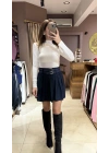 PİLİLİ ÇİFT KEMERLİ ETEK - LACİVERT