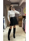 PİLİLİ ÇİFT KEMERLİ ETEK - SİYAH