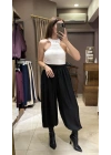 SATEN LASTİKLİ PANTOLON - SİYAH