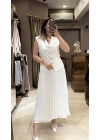 YELEKLİ PİLİSELİ ELBİSE - BEYAZ