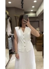 YELEKLİ PİLİSELİ ELBİSE - BEYAZ
