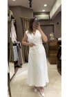 YELEKLİ PİLİSELİ ELBİSE - BEYAZ