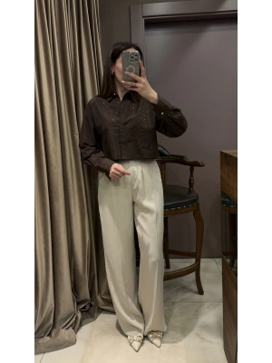 ARKASI LASTİKLİ PALAZLO PANTOLON - EKRU