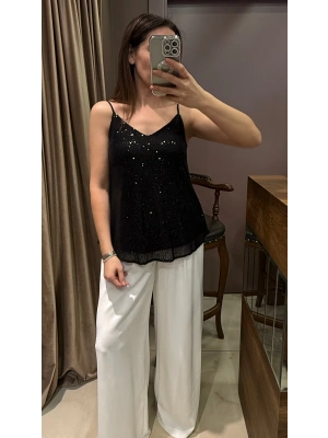 ASKILI PAYET BLUZ - SİYAH