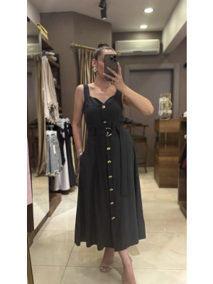 ASTARLI ELBİSE - SİYAH