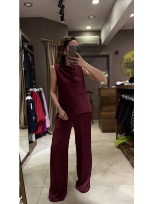 BAĞCIKLI SALAŞ PANTOLON - BORDO