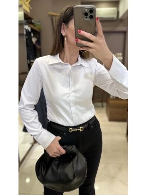 belden oturtmalı gömlek - BEYAZ