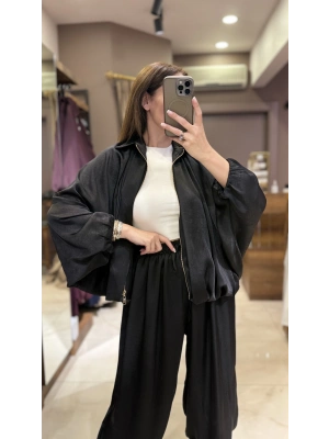 BOMBER SATEN CEKET - SİYAH