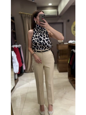 KEMERLİ PANTOLON - EKRU