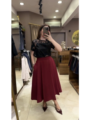 KLOŞ ETEK MİDİ - BORDO
