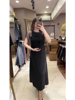 MAXİ BOY HALTER ELBİSE - SİYAH