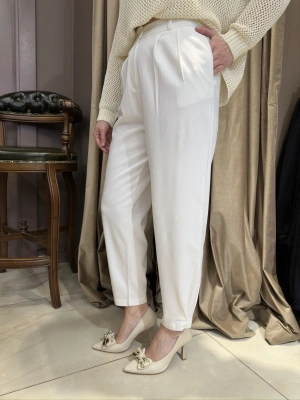 PAÇA DÜĞME ŞALVAR PANTOLON - BEYAZ