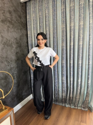 PALAZZO DOKULU KUMAŞ- SİYAH