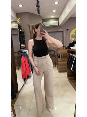 PİLELİ PALAZZO PANTOLON - EKRU