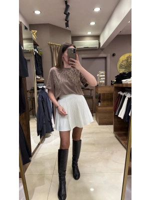 PİLELİ ŞORTLU ETEK - BEYAZ