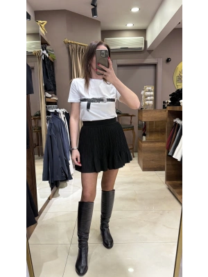 PİLELİ ŞORTLU ETEK - SİYAH