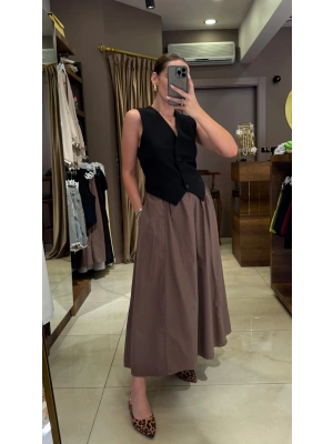 POPLİN ETEK RMS - KAHVERENGİ
